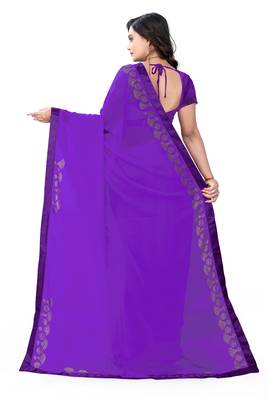 purple printed georgette saree with blouse 3