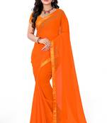 orange printed georgette saree with blouse