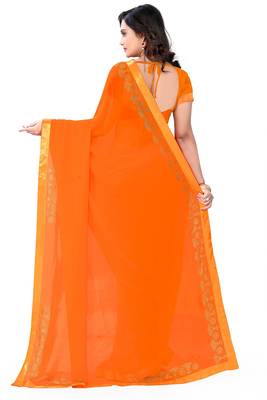 orange printed georgette saree with blouse 3