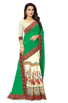 green embroidered georgette saree with blouse 3