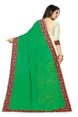 green embroidered georgette saree with blouse 4