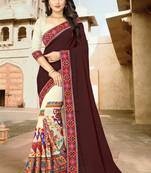 brown embroidered georgette saree with blouse