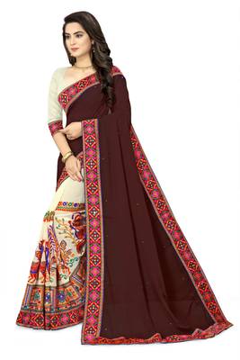 brown embroidered georgette saree with blouse 2