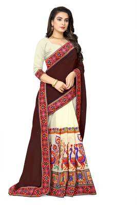 brown embroidered georgette saree with blouse 3