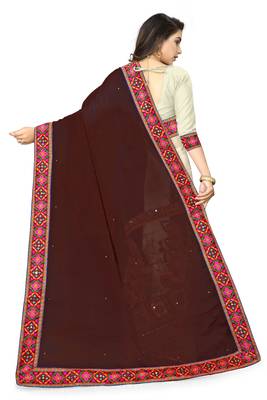 brown embroidered georgette saree with blouse 4