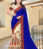 blue embroidered georgette saree with blouse