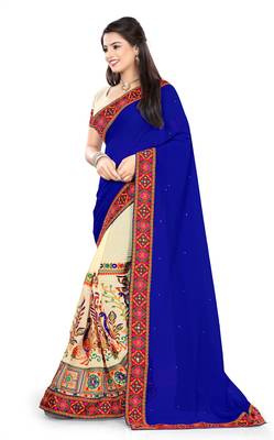 blue embroidered georgette saree with blouse 2