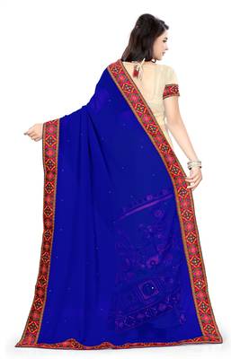 blue embroidered georgette saree with blouse 3