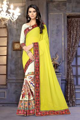 yellow embroidered georgette saree with blouse 1