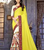 yellow embroidered georgette saree with blouse