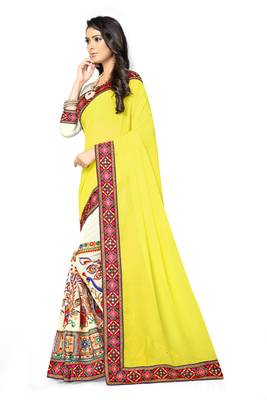 yellow embroidered georgette saree with blouse 2