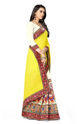 yellow embroidered georgette saree with blouse 3