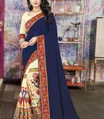 blue embroidered georgette saree with blouse