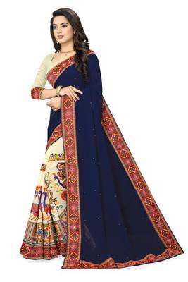 blue embroidered georgette saree with blouse 2