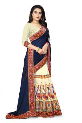 blue embroidered georgette saree with blouse 3