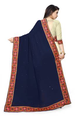 blue embroidered georgette saree with blouse 4