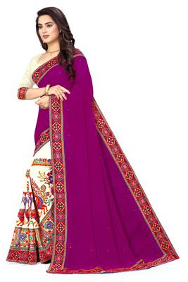 purple embroidered georgette saree with blouse 2