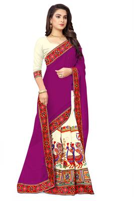 purple embroidered georgette saree with blouse 3