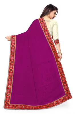 purple embroidered georgette saree with blouse 4