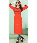 Orange Rayon quarter Sleeves  Solid Womens Kurta