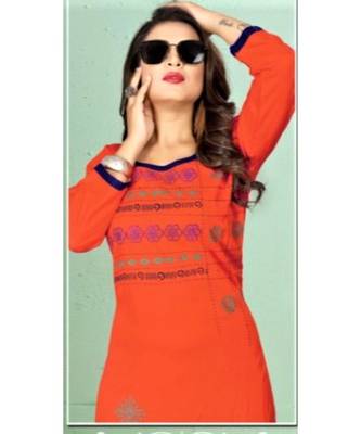 Orange Rayon quarter Sleeves  Solid Womens Kurta 2