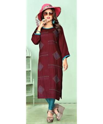 Maroon Rayon  quarter Sleeves  Solid Womens Kurta 1