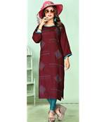 Maroon Rayon  quarter Sleeves  Solid Womens Kurta