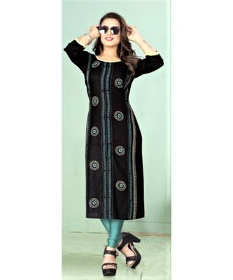 Black Rayon quarter Sleeves Solid Womens Kurta 1