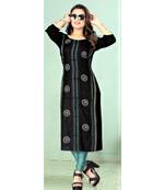 Black Rayon quarter Sleeves Solid Womens Kurta