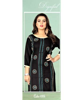 Black Rayon quarter Sleeves Solid Womens Kurta 2