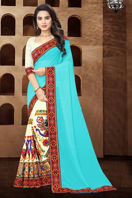 blue embroidered georgette saree with blouse 1