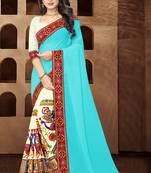 blue embroidered georgette saree with blouse