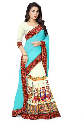blue embroidered georgette saree with blouse 3
