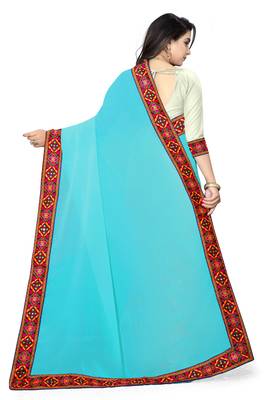 blue embroidered georgette saree with blouse 4