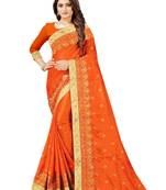 orange embroidered silk saree with blouse