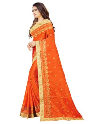orange embroidered silk saree with blouse 2