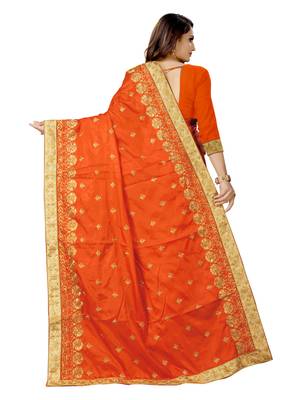 orange embroidered silk saree with blouse 4