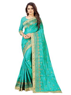 blue embroidered silk saree with blouse 1