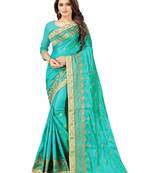 blue embroidered silk saree with blouse