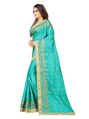 blue embroidered silk saree with blouse 2