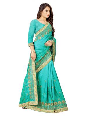 blue embroidered silk saree with blouse 3