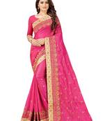 pink embroidered silk saree with blouse