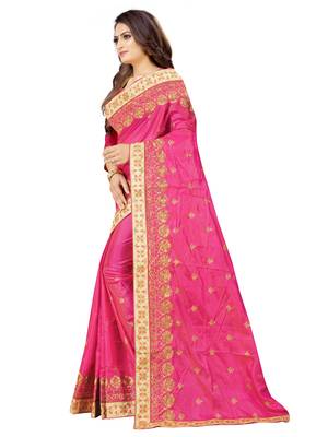 pink embroidered silk saree with blouse 2