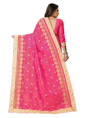 pink embroidered silk saree with blouse 4