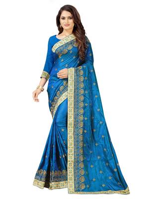 blue embroidered silk saree with blouse 1
