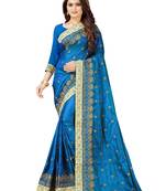 blue embroidered silk saree with blouse