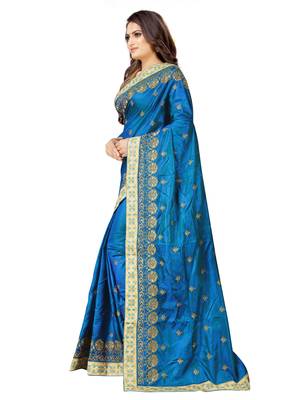 blue embroidered silk saree with blouse 2