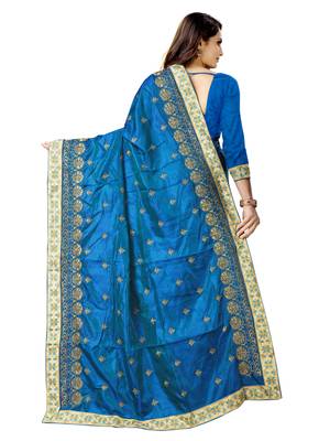 blue embroidered silk saree with blouse 4