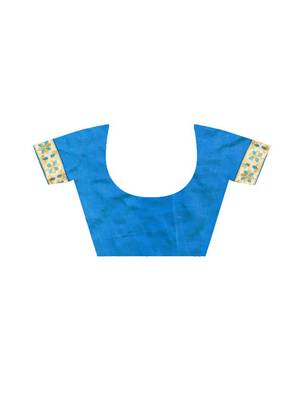 blue embroidered silk saree with blouse 5