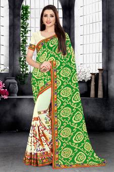 green embroidered georgette saree with blouse